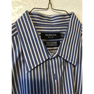 GEORGE XL MENS LONG SLEEVE STRIPED BLUE WHITE DRESS SHIRT CLASSIC FIT 46/48